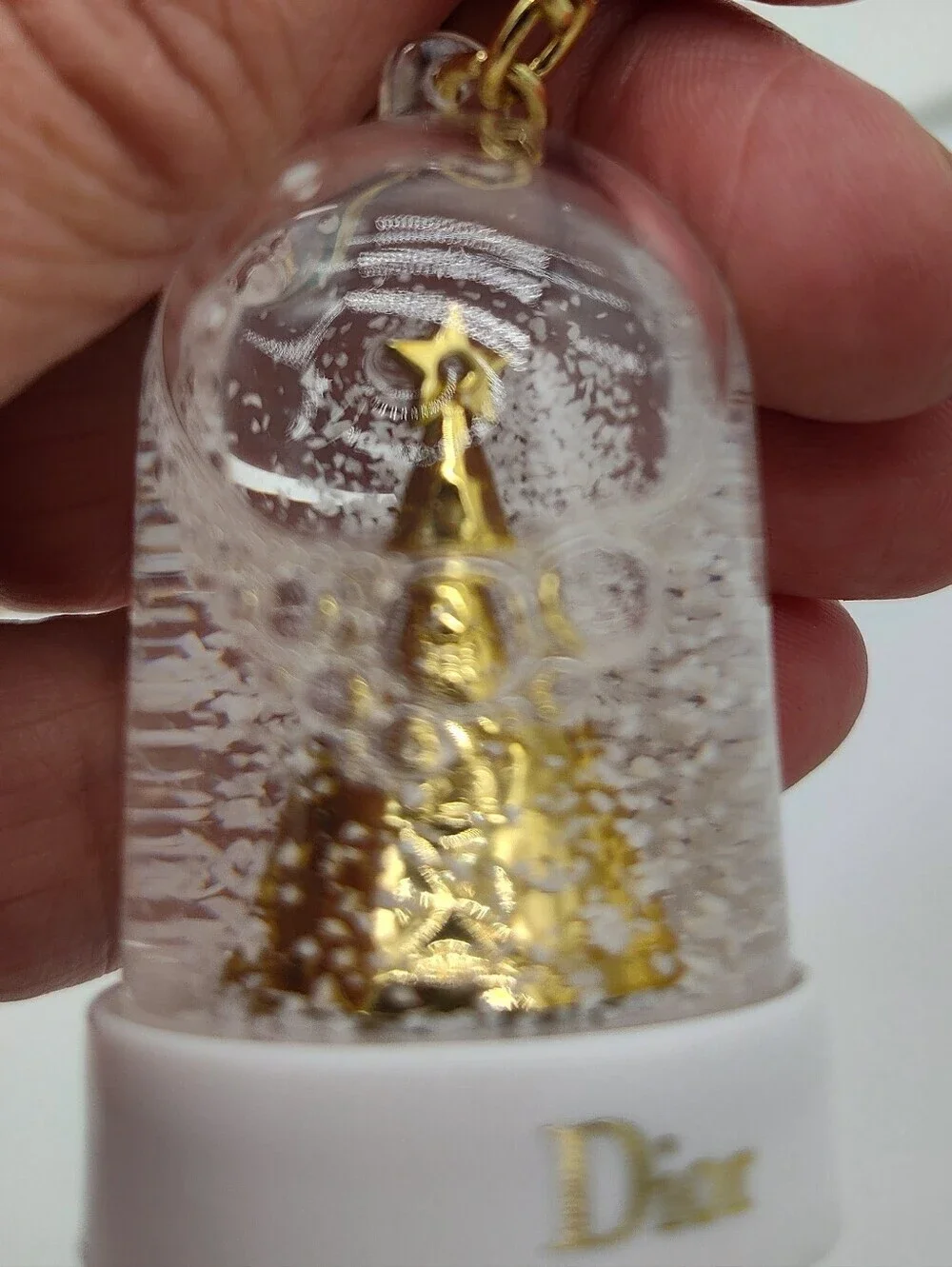 DIOR Snow Globe Keychain Gold Christmas Tree Bag Charm With Dust Bag Japan Rare